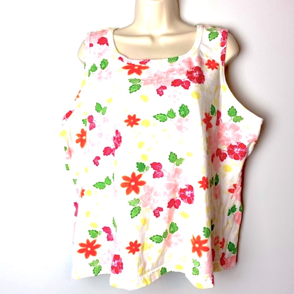 Basic editions Floral Print Sleeveless Tank Top 100% Cotton Size 2X